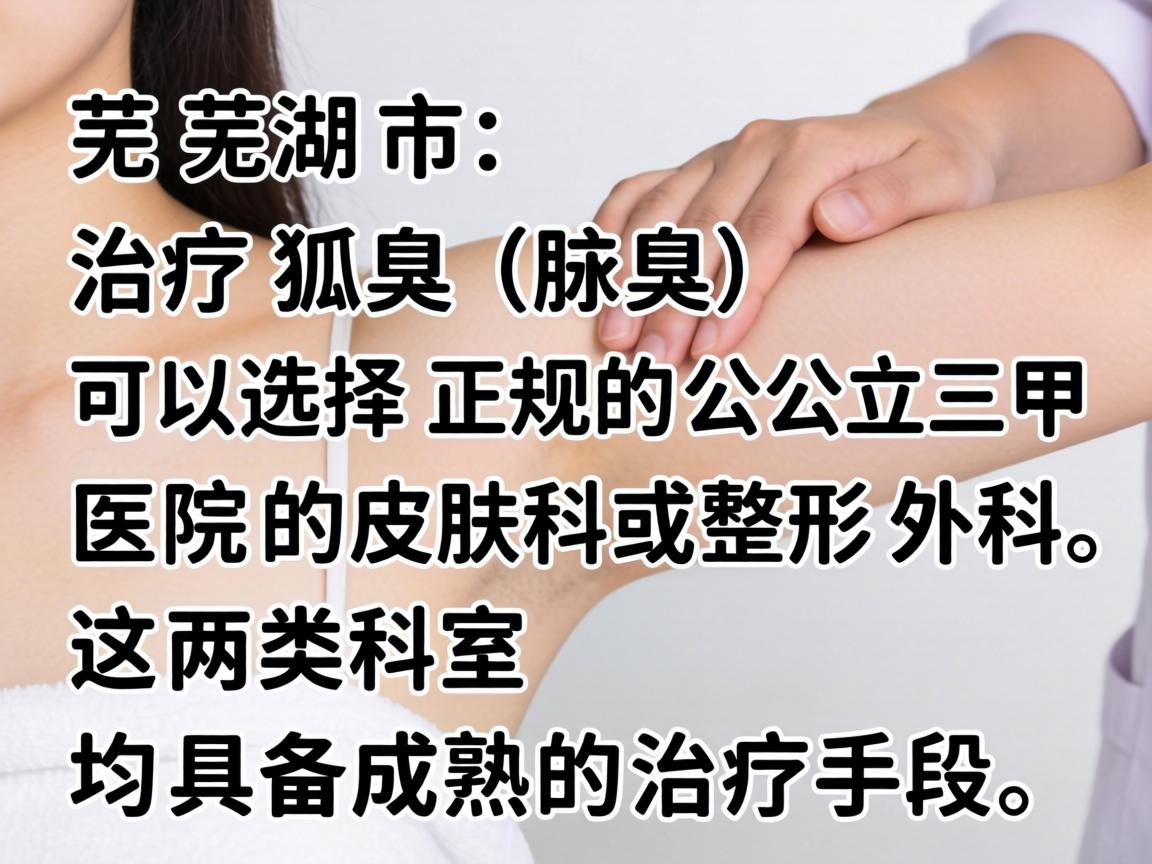 在芜湖市，治疗狐臭（腋臭）可以选择正规的公立三甲医院的皮肤科或整形外科。这两类科室均具备成熟的治疗手段