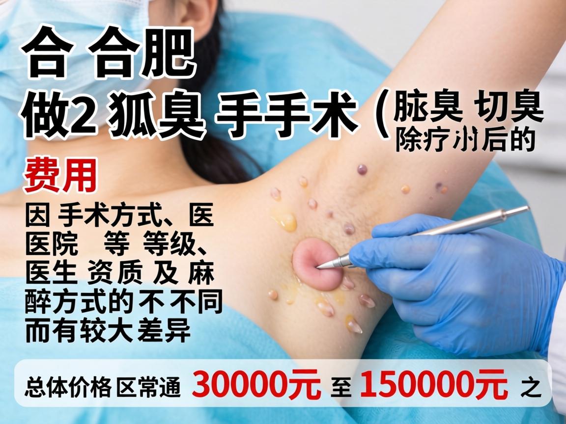 在合肥，做狐臭手术（腋臭切除术）的费用因手术方式、医院等级、医生资质及麻醉方式的不同而有较大差异。总体价格区间通常在 3000元至15000元 之间