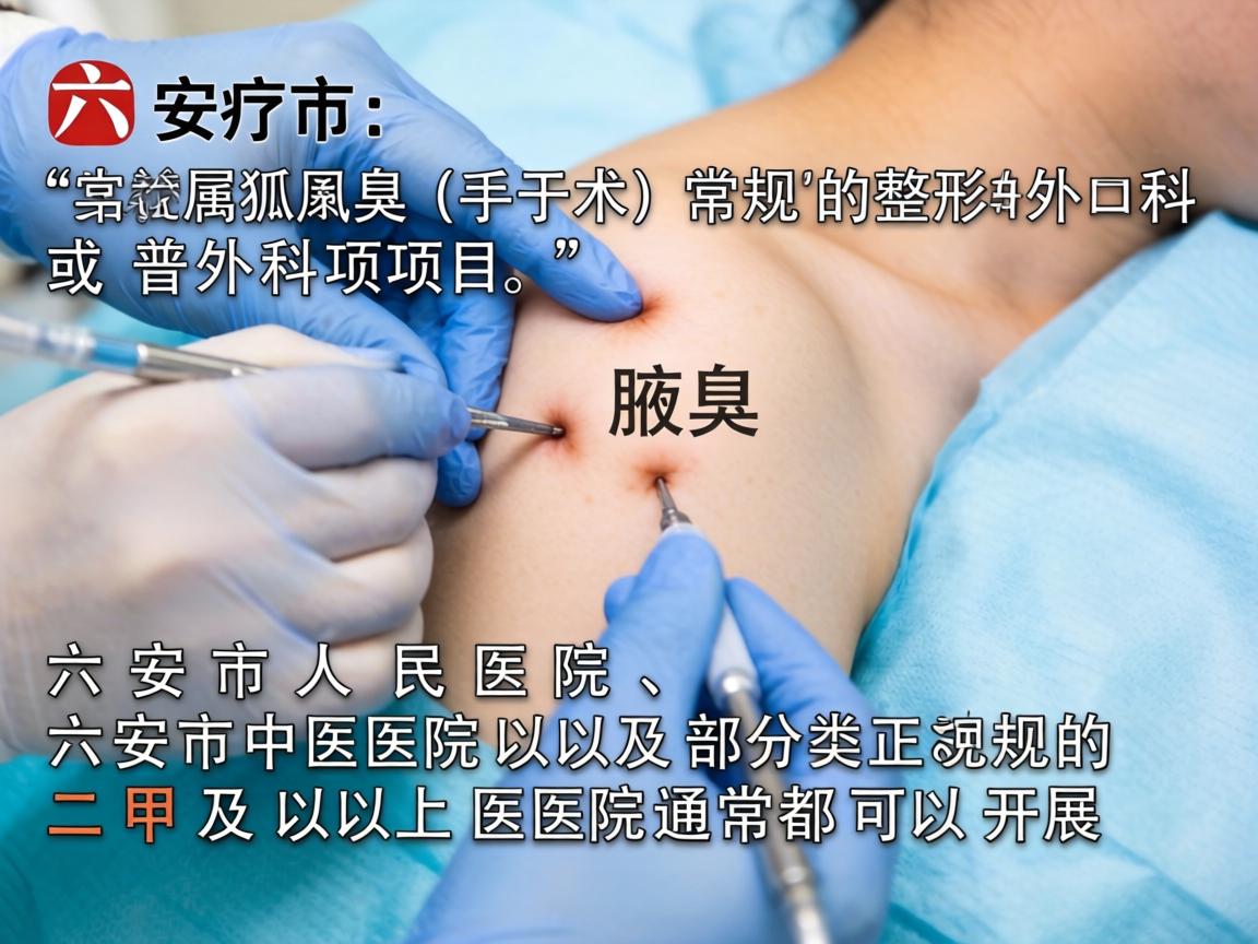 在六安市，腋臭（狐臭）手术属于常规的整形外科或普外科项目，六安市人民医院、六安市中医院以及部分正规的二甲及以上医院通常都可以开展