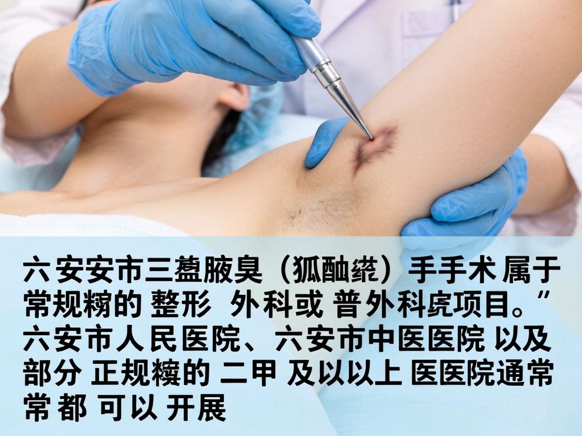在六安市，腋臭（狐臭）手术属于常规的整形外科或普外科项目，六安市人民医院、六安市中医院以及部分正规的二甲及以上医院通常都可以开展