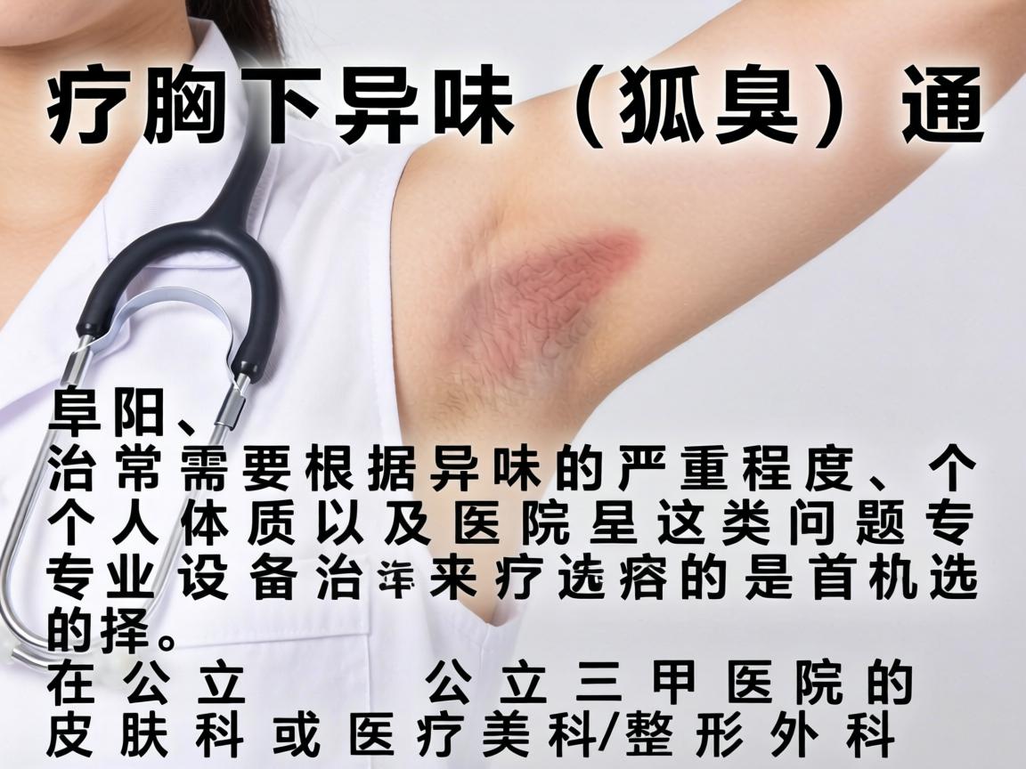 治疗腋下异味（狐臭）通常需要根据异味的严重程度、个人体质以及医院的专业设备来选择。在阜阳，治疗这类问题首选的是公立三甲医院的皮肤科或医疗美容科/整形外科