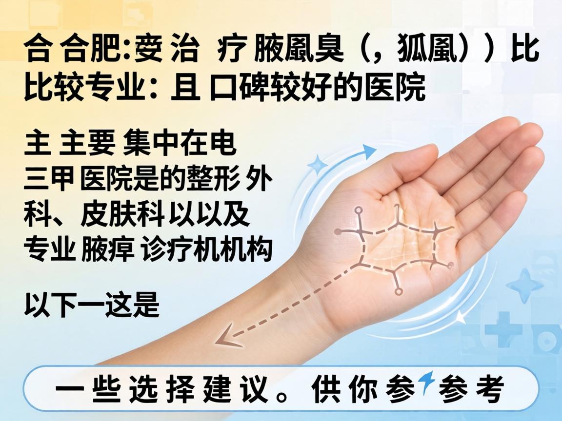 在合肥，治疗腋臭（狐臭）比较专业且口碑较好的医院主要集中在三甲医院的整形外科、皮肤科以及专业腋臭诊疗机构。以下是一些选择建议，供你参考