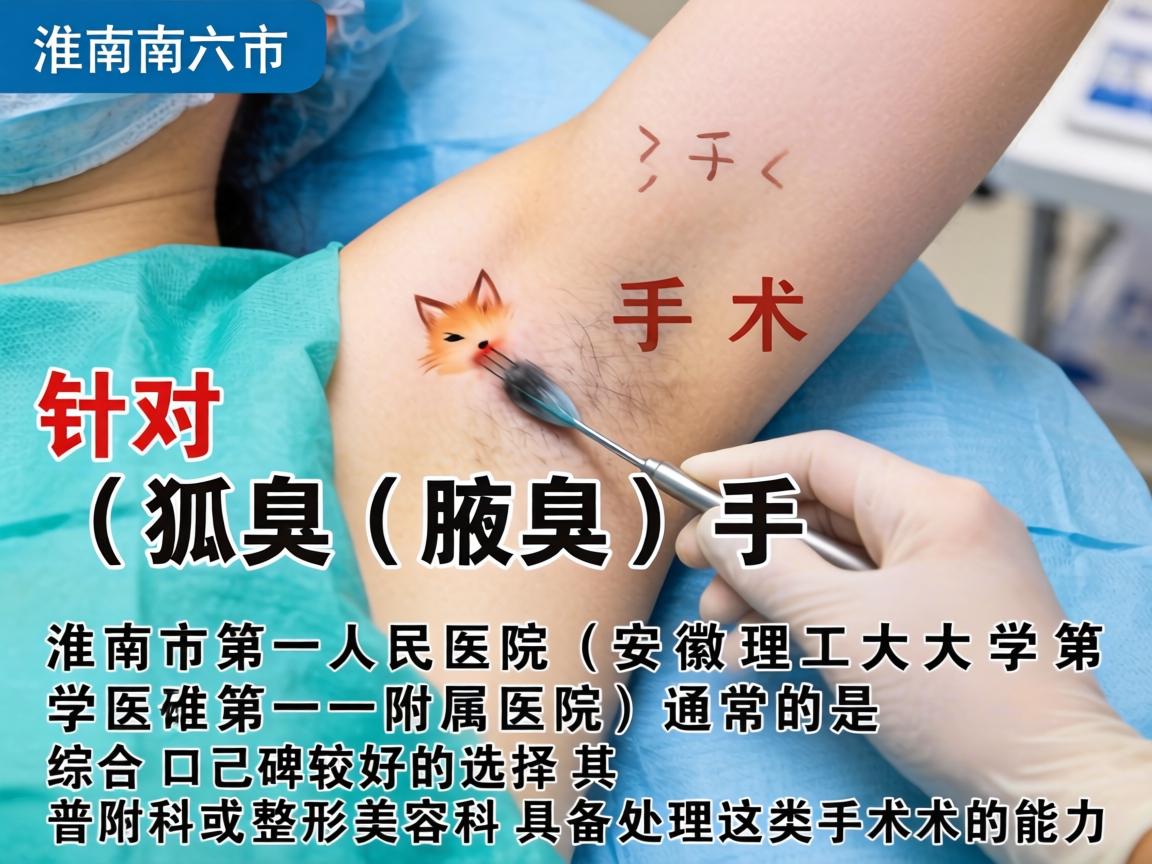 在淮南市，针对狐臭（腋臭）手术，淮南市第一人民医院（安徽理工大学第一附属医院）通常是综合口碑较好的选择，其普外科或整形美容科具备处理这类手术的能力