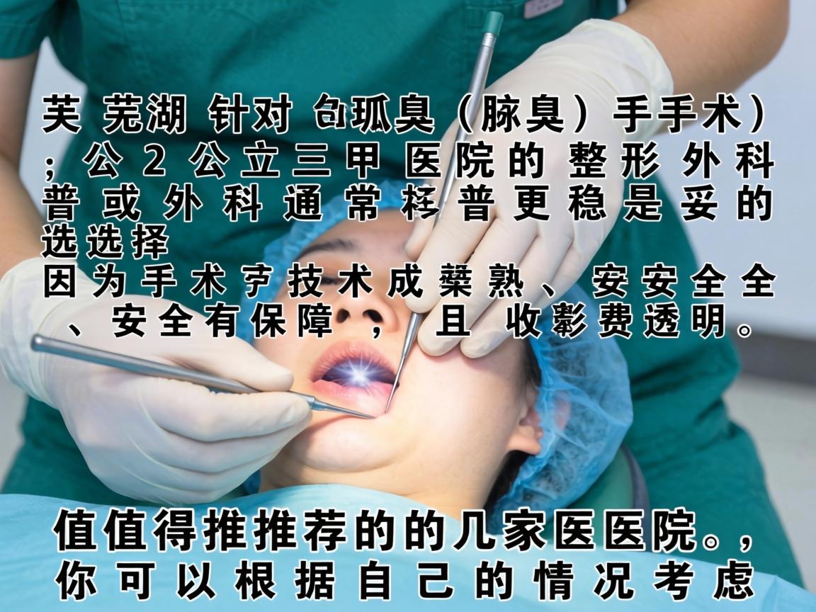 在芜湖，针对狐臭（腋臭）手术，公立三甲医院的整形外科或普外科通常是更稳妥的选择，因为手术技术成熟、安全有保障，且收费透明。以下是值得推荐的几家医院，你可以根据自己的情况考虑