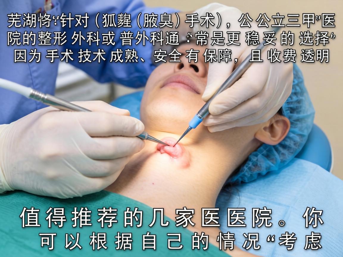 在芜湖，针对狐臭（腋臭）手术，公立三甲医院的整形外科或普外科通常是更稳妥的选择，因为手术技术成熟、安全有保障，且收费透明。以下是值得推荐的几家医院，你可以根据自己的情况考虑