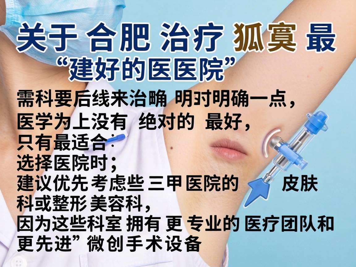 关于合肥治疗狐臭最好的医院,需要明确一点,医学上没有绝对的最好,只有最适合。选择医院时,建议优先考虑三甲医院的皮肤科或整形美容科,因为这些科室拥有更专业的医疗团队和更先进的微创手术设备 关于合肥治疗狐臭最好的医院,需要明确一点,医学上没有绝对的最好,只有最适合。选择医院时,建议优先考虑三甲医院的皮肤科或整形美容科,因为这些科室拥有更专业的医疗团队和更先进的微创手术设备
