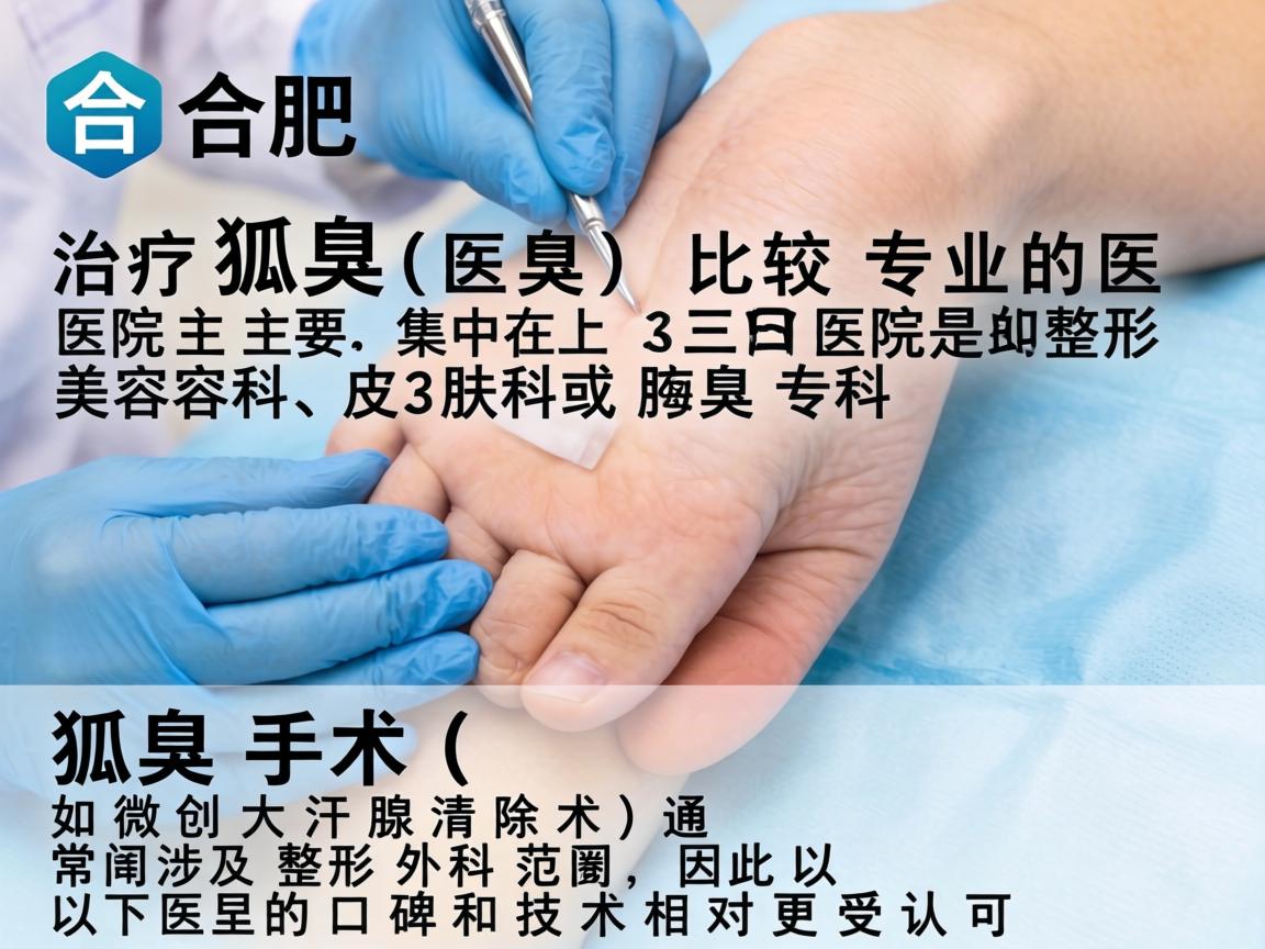 在合肥，治疗狐臭（腋臭）比较专业的医院主要集中在三甲医院的整形美容科、皮肤科或腋臭专科。狐臭手术（如微创大汗腺清除术）通常涉及整形外科范畴，因此以下医院的口碑和技术相对更受认可