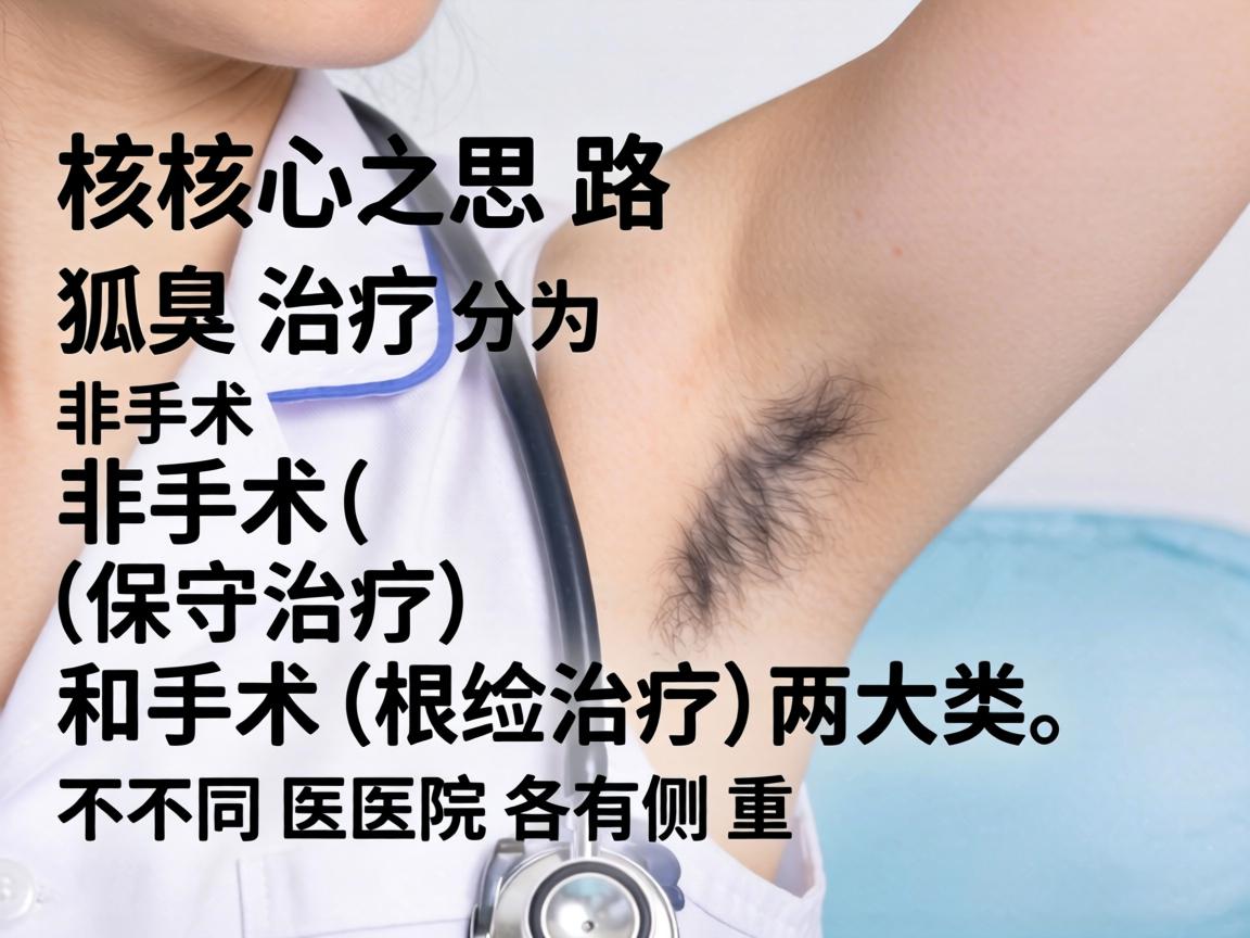 核心思路,狐臭治疗分为非手术(保守治疗)和手术(根治治疗)两大类。不同医院各有侧重 核心思路,狐臭治疗分为非手术(保守治疗)和手术(根治治疗)两大类。不同医院各有侧重
