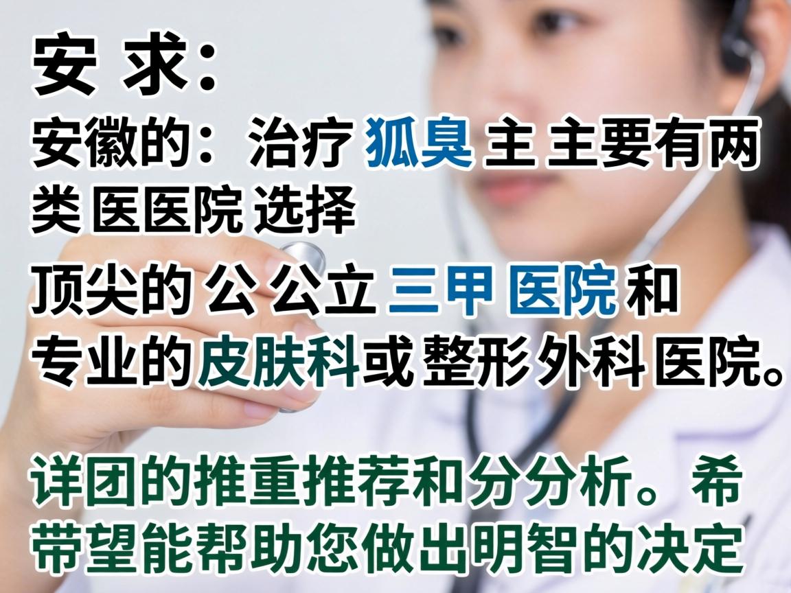 在安徽，治疗狐臭主要有两类医院选择，顶尖的公立三甲医院和专业的皮肤科或整形外科医院。以下是详细的推荐和分析，希望能帮助您做出明智的决定