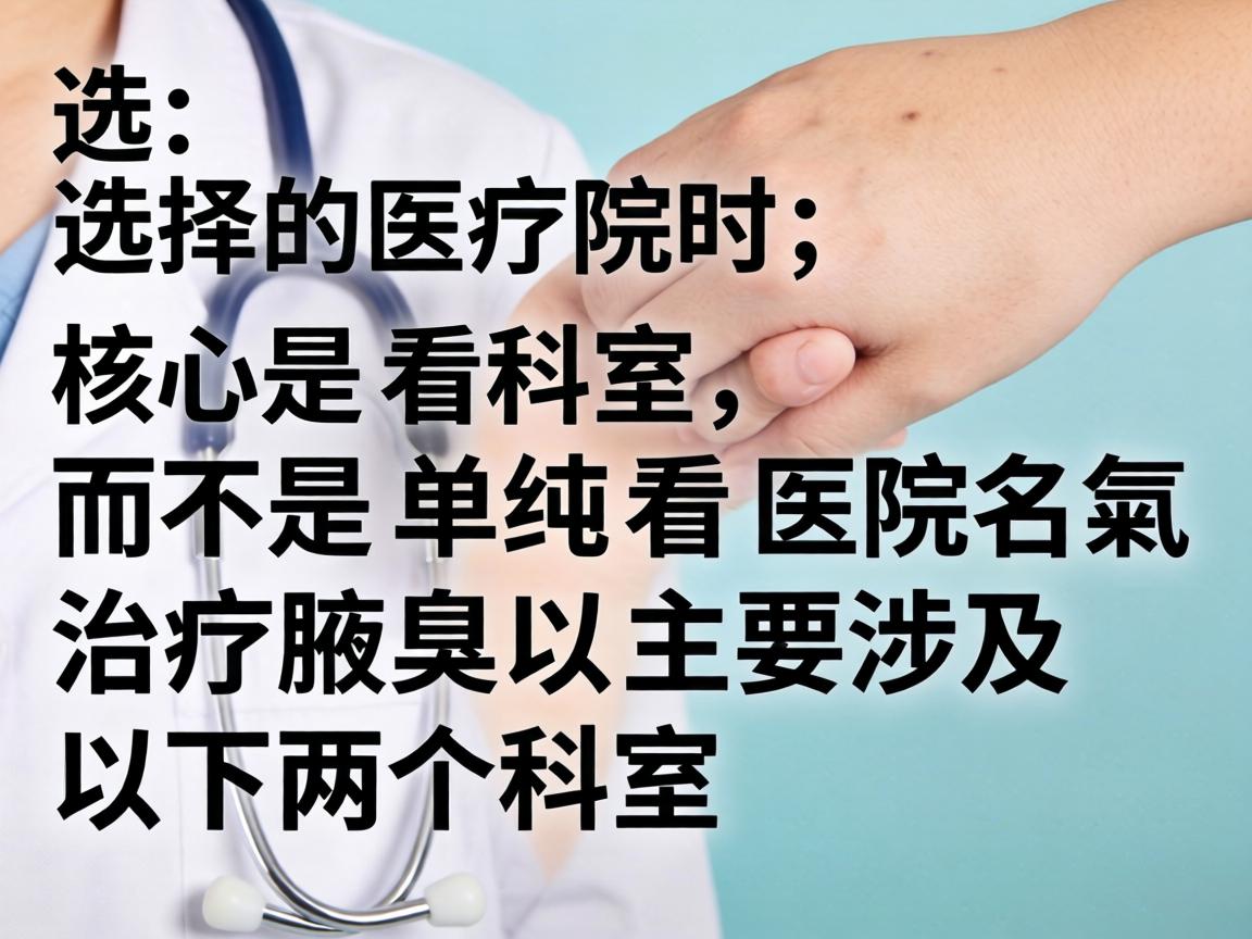 选择医院时，核心是看科室，而不是单纯看医院名气。治疗腋臭主要涉及以下两个科室