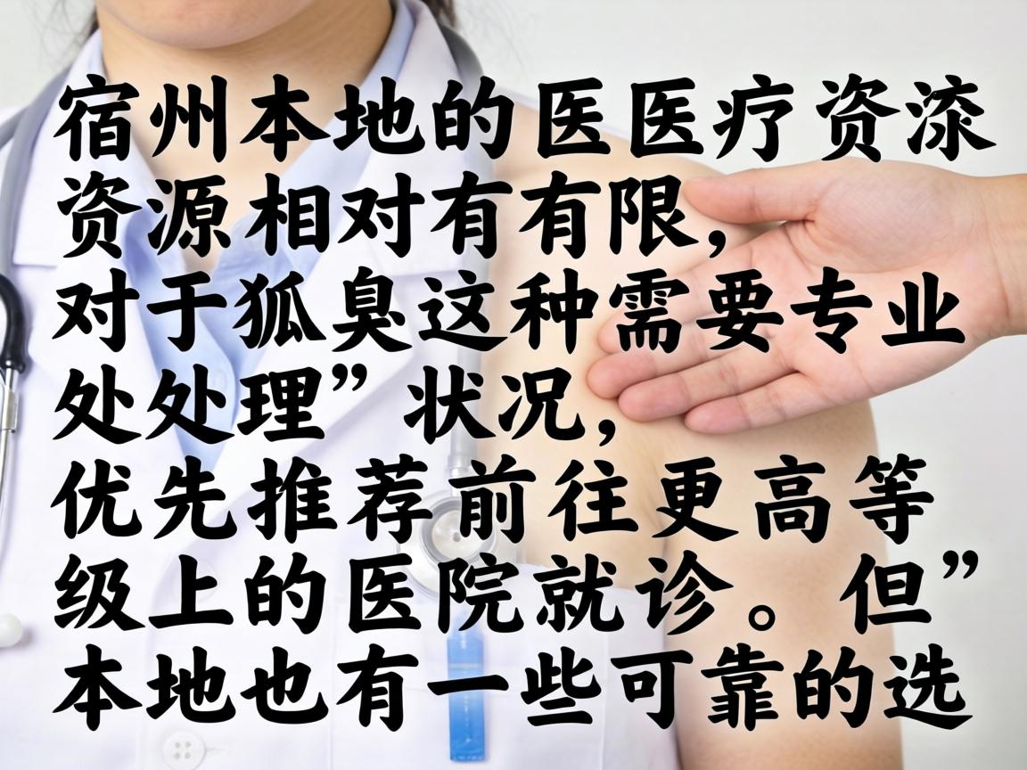 宿州本地的医疗资源相对有限,对于狐臭这种需要专业处理的状况,优先推荐前往更高等级的医院就诊,但本地也有一些可靠的选项 宿州本地的医疗资源相对有限,对于狐臭这种需要专业处理的状况,优先推荐前往更高等级的医院就诊,但本地也有一些可靠的选项