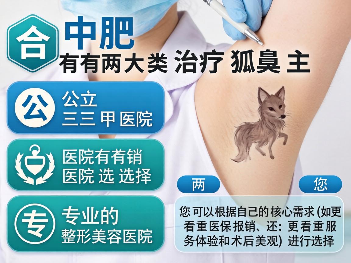 在合肥，治疗狐臭主要有两大类医院选择，公立三甲医院和专业的整形美容医院。两者各有侧重，您可以根据自己的核心需求（如更看重医保报销、还是更看重服务体验和术后美观）进行选择