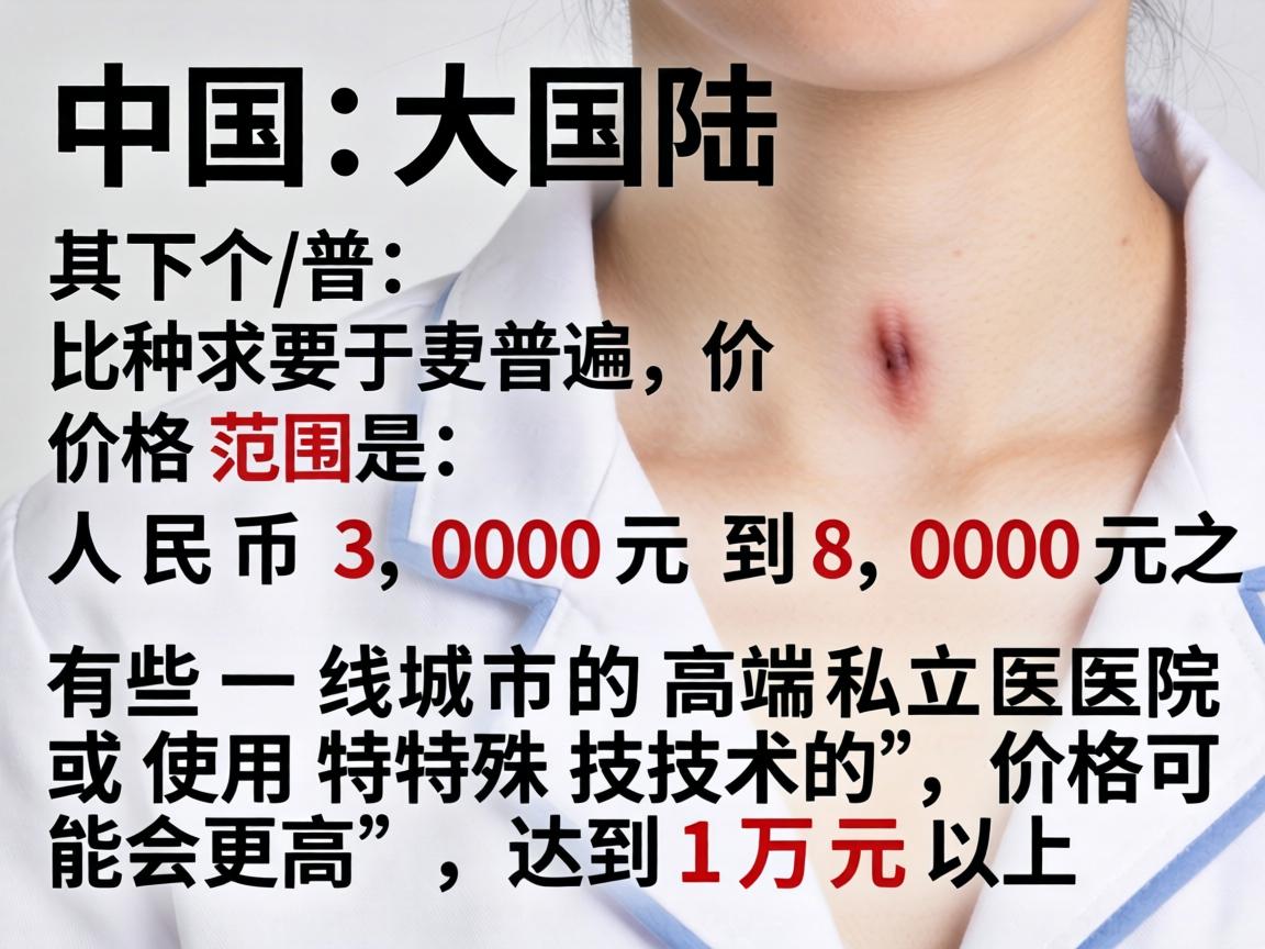 在中国大陆,一个比较普遍的价格范围是 人民币 3,000元 到 8,000元 之间。有些一线城市的高端私立医院或使用特殊技术的,价格可能会更高,达到1万元以上 在中国大陆,一个比较普遍的价格范围是 人民币 3,000元 到 8,000元 之间。有些一线城市的高端私立医院或使用特殊技术的,价格可能会更高,达到1万元以上