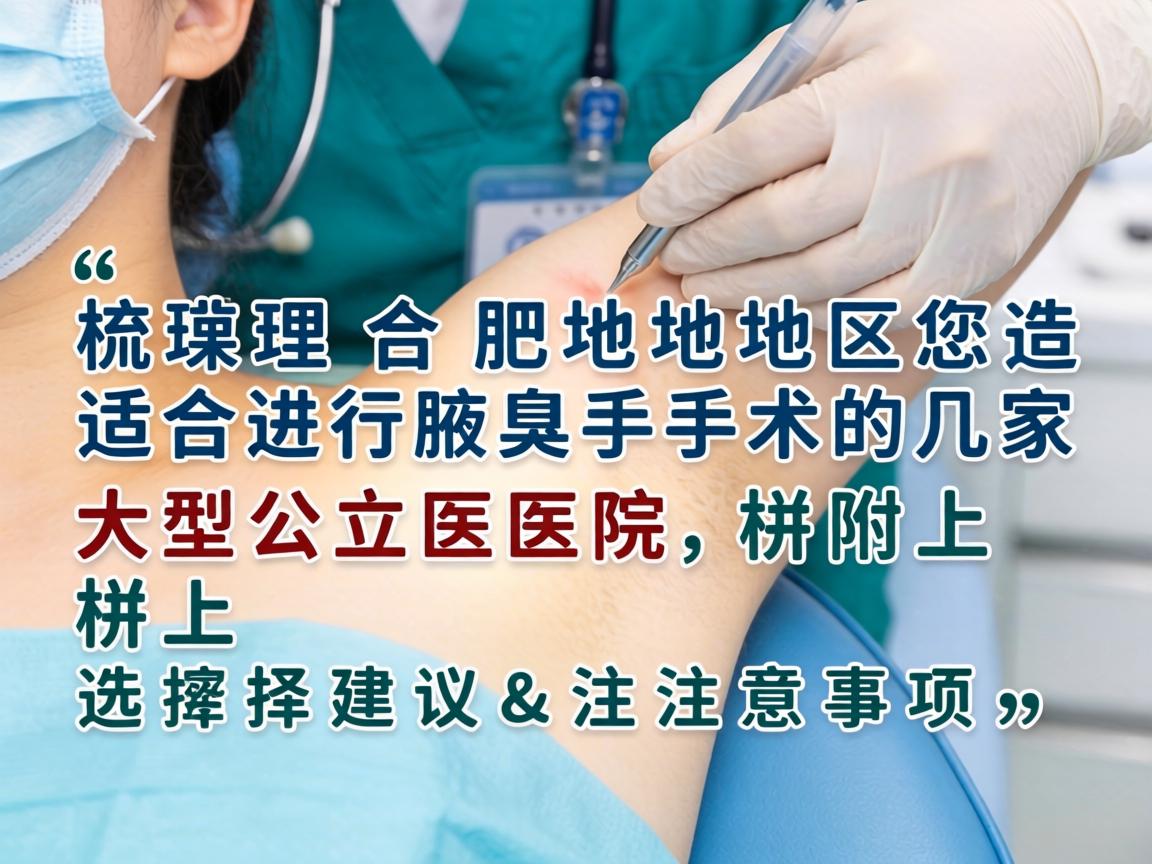以下为您梳理合肥地区适合进行腋臭手术的几家大型公立医院,并附上选择建议和注意事项 以下为您梳理合肥地区适合进行腋臭手术的几家大型公立医院,并附上选择建议和注意事项