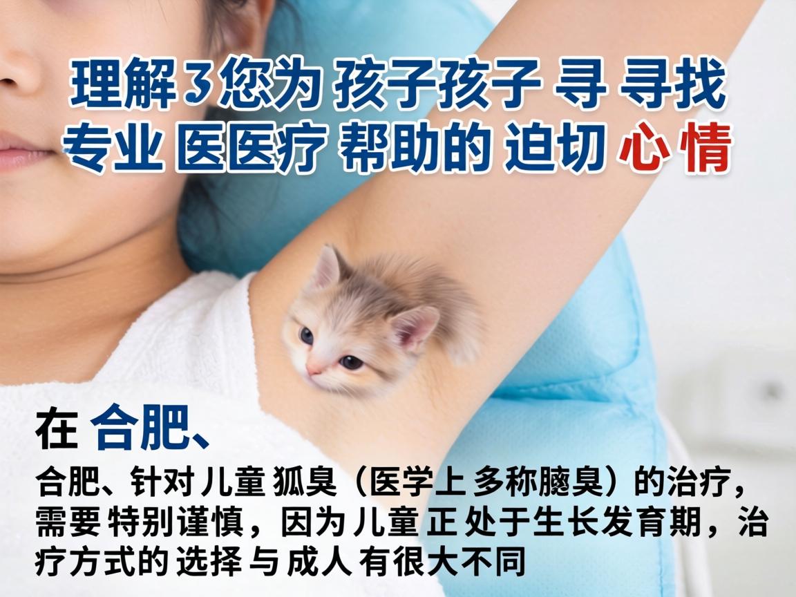理解您为孩子寻找专业医疗帮助的迫切心情。在合肥,针对儿童狐臭(医学上多称腋臭)的治疗,需要特别谨慎,因为儿童正处于生长发育期,治疗方式的选择与成人有很大不同 理解您为孩子寻找专业医疗帮助的迫切心情。在合肥,针对儿童狐臭(医学上多称腋臭)的治疗,需要特别谨慎,因为儿童正处于生长发育期,治疗方式的选择与成人有很大不同