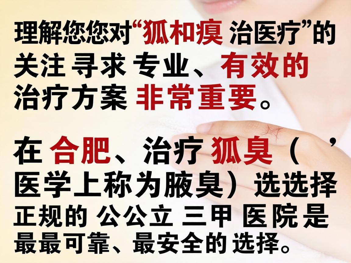 理解您对狐臭治疗的关注，寻求专业、有效的治疗方案非常重要。在合肥，治疗狐臭（医学上称为腋臭）选择正规的公立三甲医院是最可靠、最安全的选择