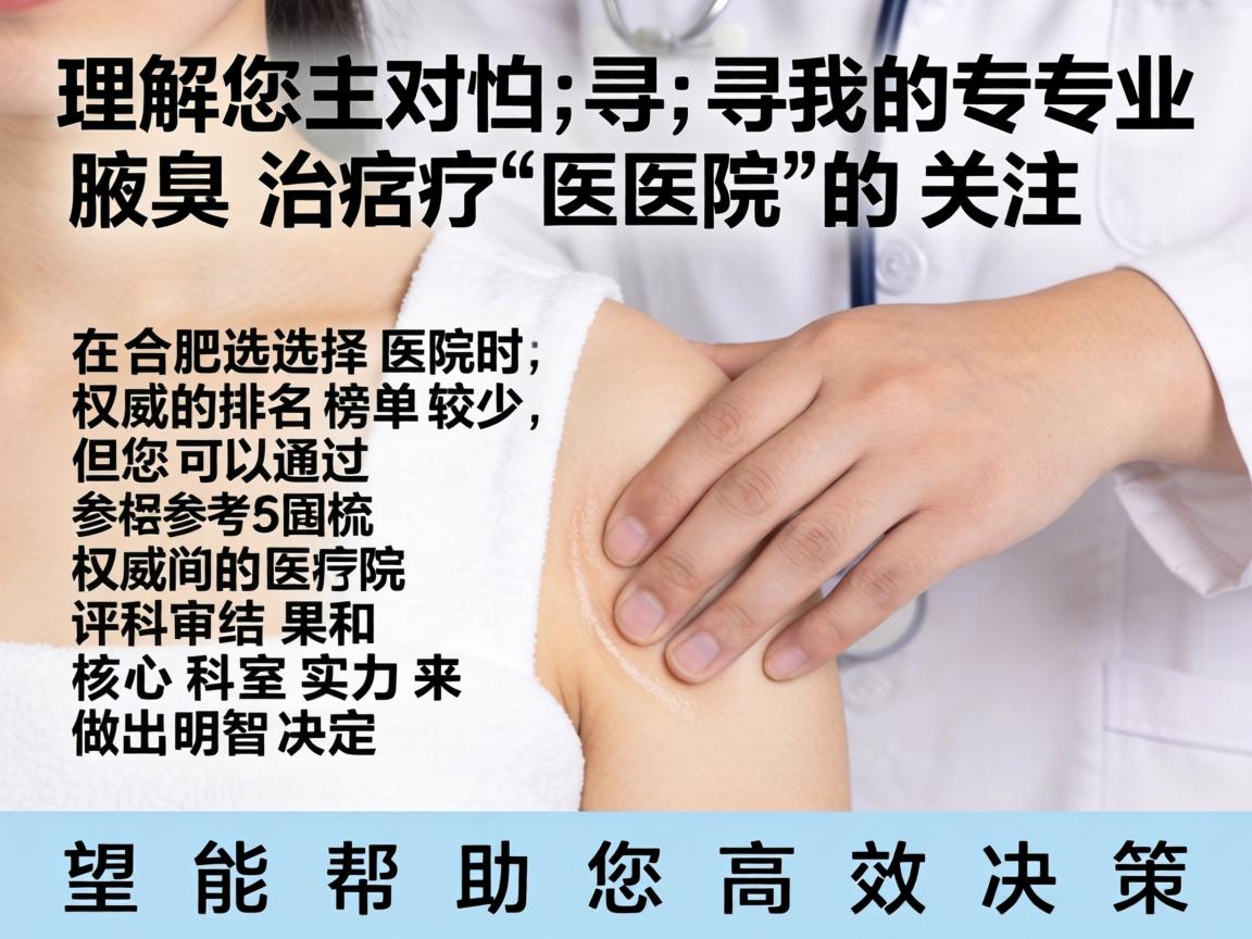 理解您对寻找专业腋臭治疗医院的关注。在合肥选择医院时，权威的排名榜单较少，但您可以通过参考权威的医院评审结果和核心科室实力来做出明智决定。以下是为您梳理的详细信息和选择思路，希望能帮助您高效决策