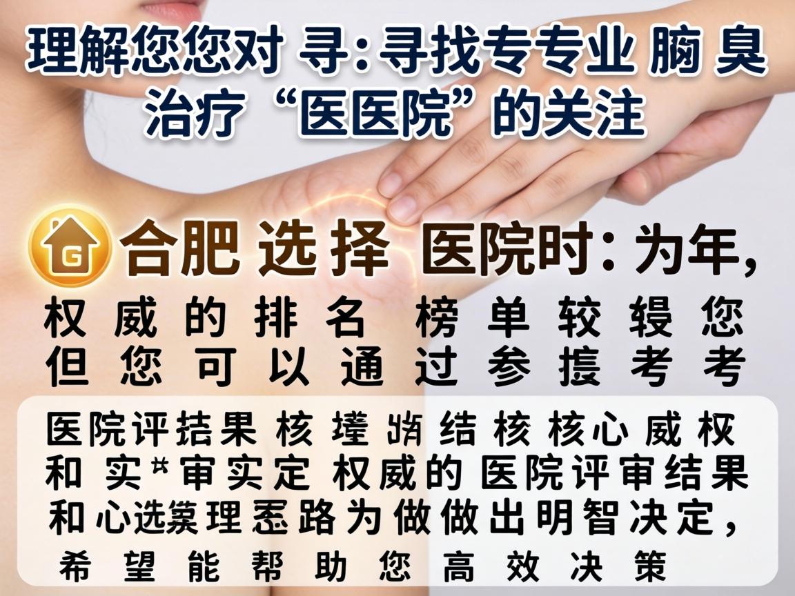 理解您对寻找专业腋臭治疗医院的关注。在合肥选择医院时，权威的排名榜单较少，但您可以通过参考权威的医院评审结果和核心科室实力来做出明智决定。以下是为您梳理的详细信息和选择思路，希望能帮助您高效决策
