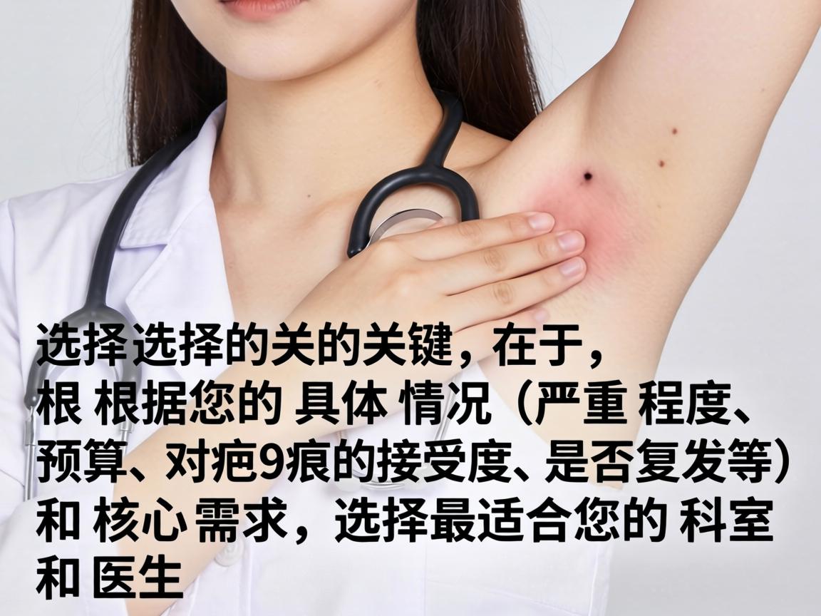 选择的关键在于,根据您的具体情况(严重程度、预算、对疤痕的接受度、是否复发等)和核心需求,选择最适合您的科室和医生 选择的关键在于,根据您的具体情况(严重程度、预算、对疤痕的接受度、是否复发等)和核心需求,选择最适合您的科室和医生