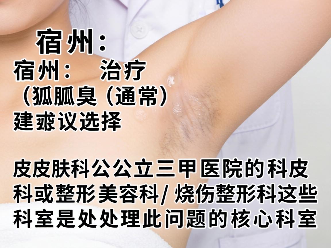 在宿州，治疗腋臭（狐臭）通常建议选择公立三甲医院的皮肤科或整形美容科/烧伤整形科。这些科室是处理此问题的核心科室
