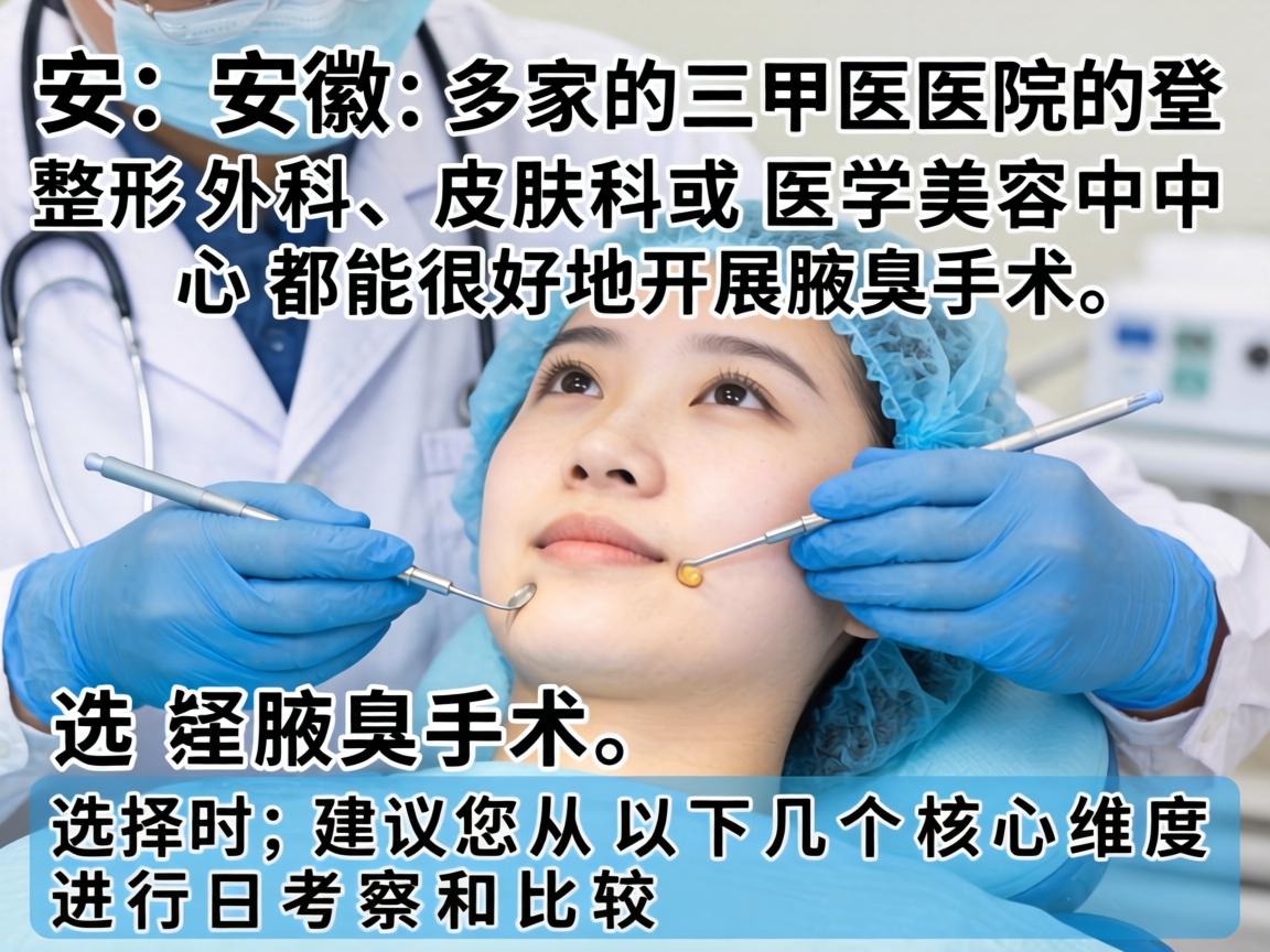 在安徽，多家三甲医院的整形外科、皮肤科或医学美容中心都能很好地开展腋臭手术。选择时，建议您从以下几个核心维度进行考察和比较