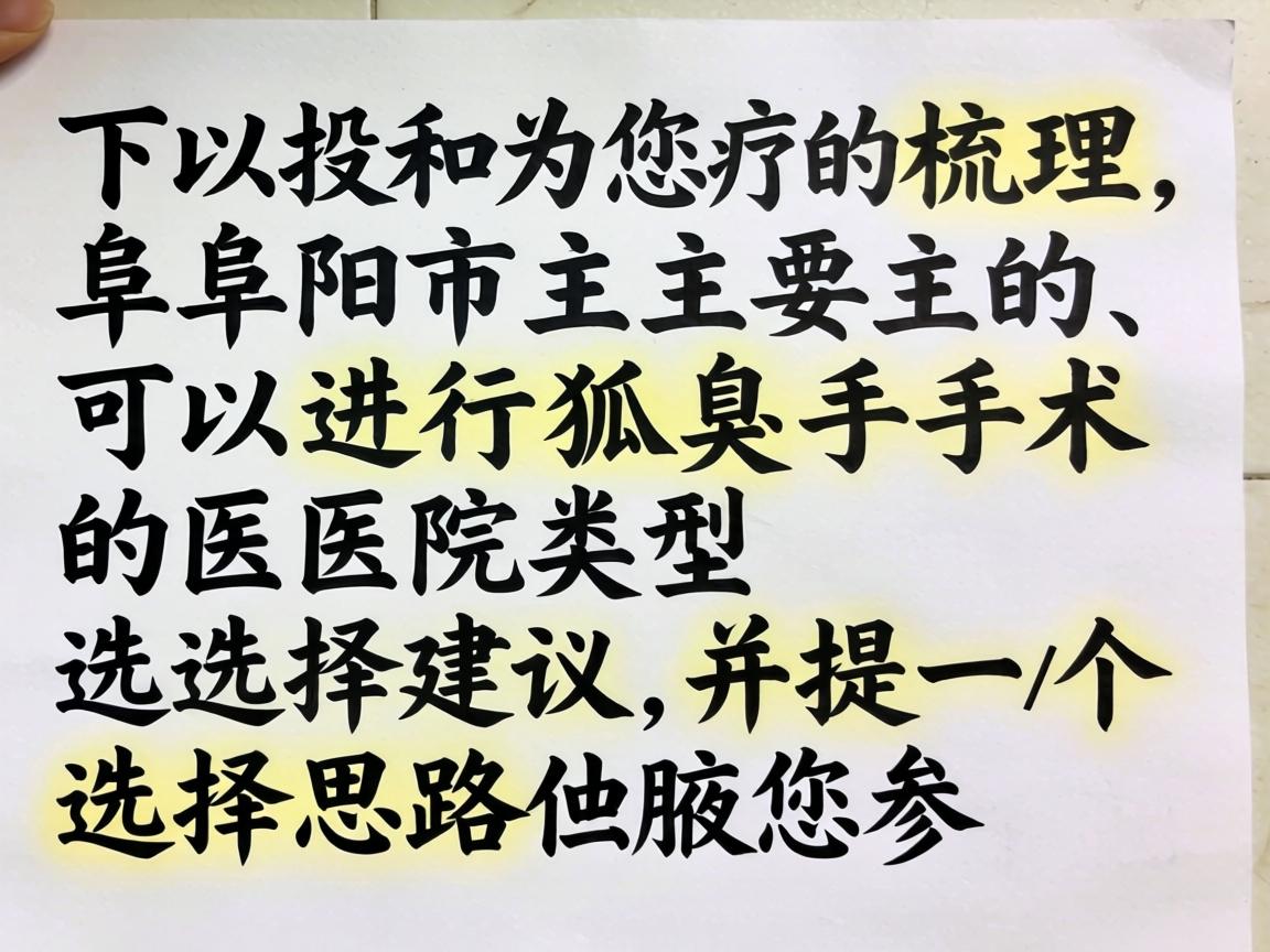 以下为您梳理阜阳市主要的、可以进行狐臭手术的医院类型和选择建议，并提供一个选择思路供您参考