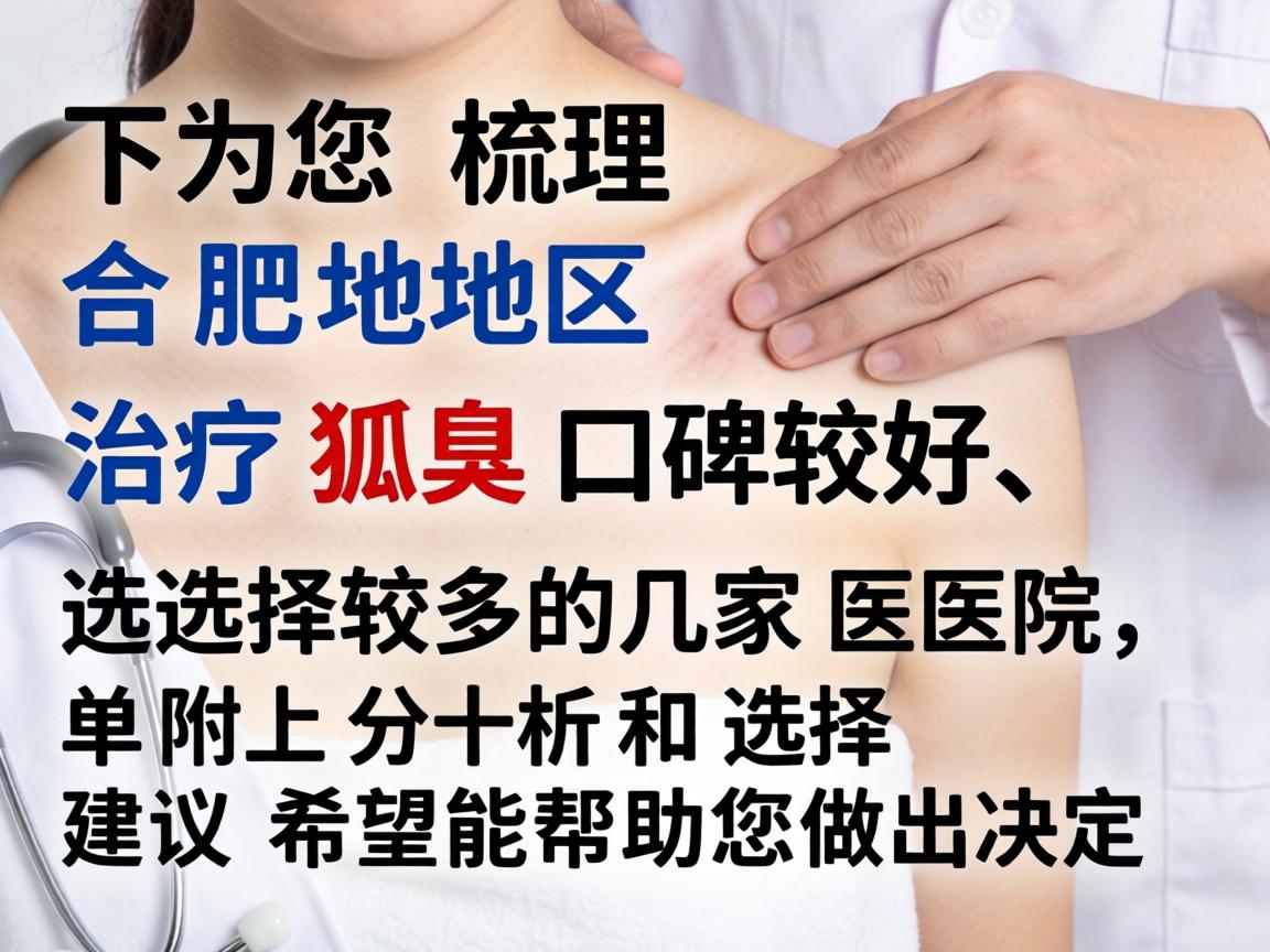 以下为您梳理合肥地区治疗狐臭口碑较好、选择较多的几家医院,并附上分析和选择建议,希望能帮助您做出决定 以下为您梳理合肥地区治疗狐臭口碑较好、选择较多的几家医院,并附上分析和选择建议,希望能帮助您做出决定