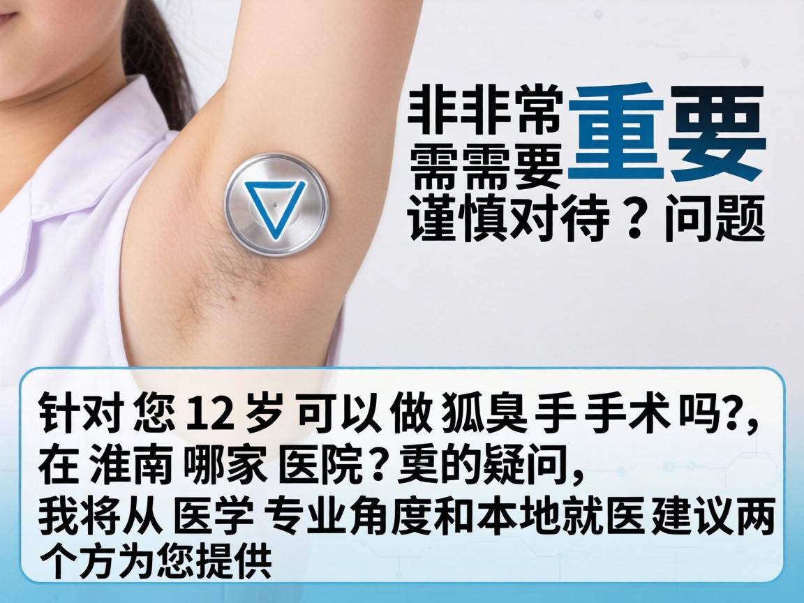 这是一个非常重要且需要谨慎对待的问题。针对您12岁可以做狐臭手术吗？在淮南哪家医院？的疑问，我将从医学专业角度和本地就医建议两个方面为您提供详细解答
