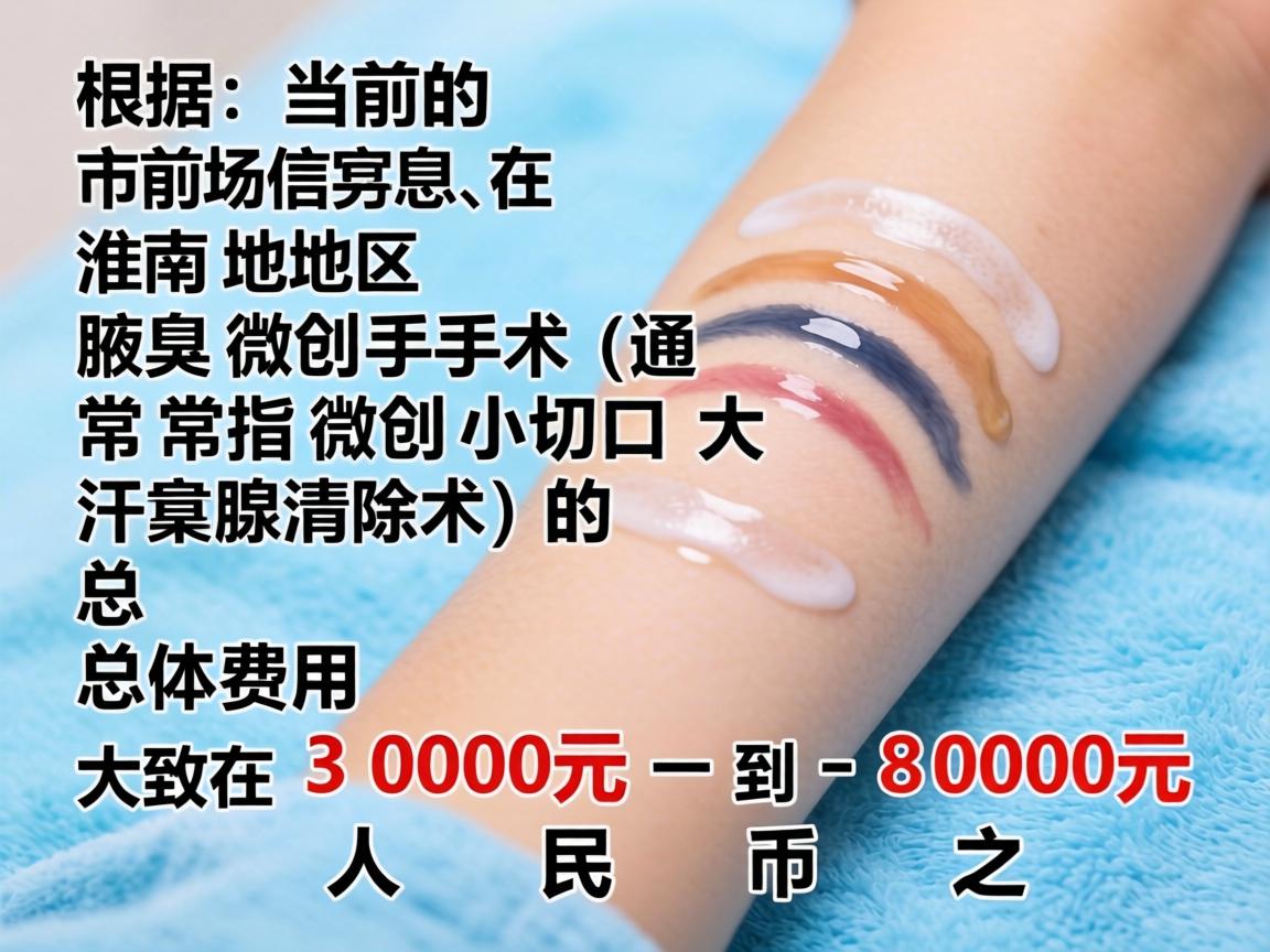 根据当前的市场信息，在淮南地区，腋臭微创手术（通常指微创小切口大汗腺清除术）的总体费用大致在 3000元 到 8000元 人民币 之间