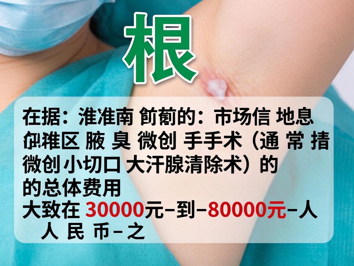 根据当前的市场信息，在淮南地区，腋臭微创手术（通常指微创小切口大汗腺清除术）的总体费用大致在 3000元 到 8000元 人民币 之间