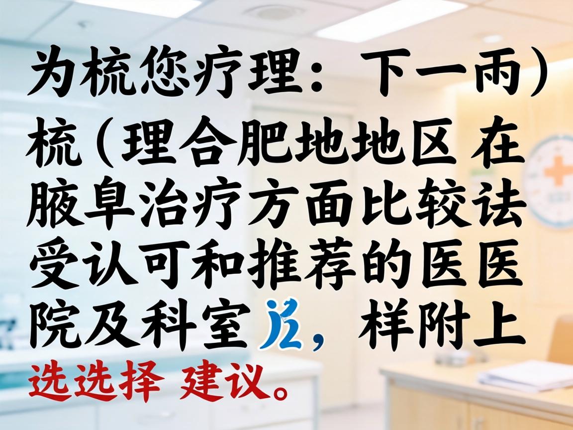 以下为您梳理合肥地区在腋臭治疗方面比较受认可和推荐的医院及科室，并附上选择建议