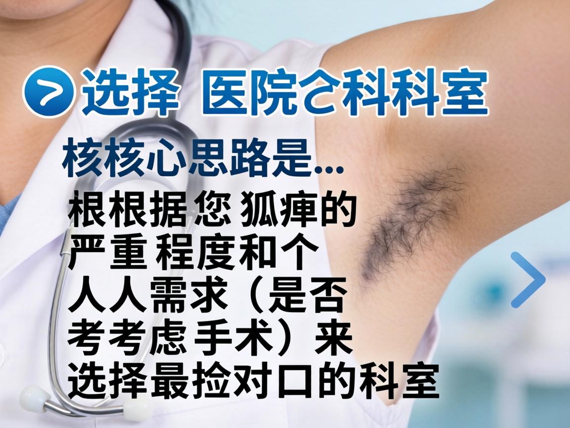 选择医院和科室的核心思路是，根据您狐臭的严重程度和个人需求（是否考虑手术）来选择最对口的科室