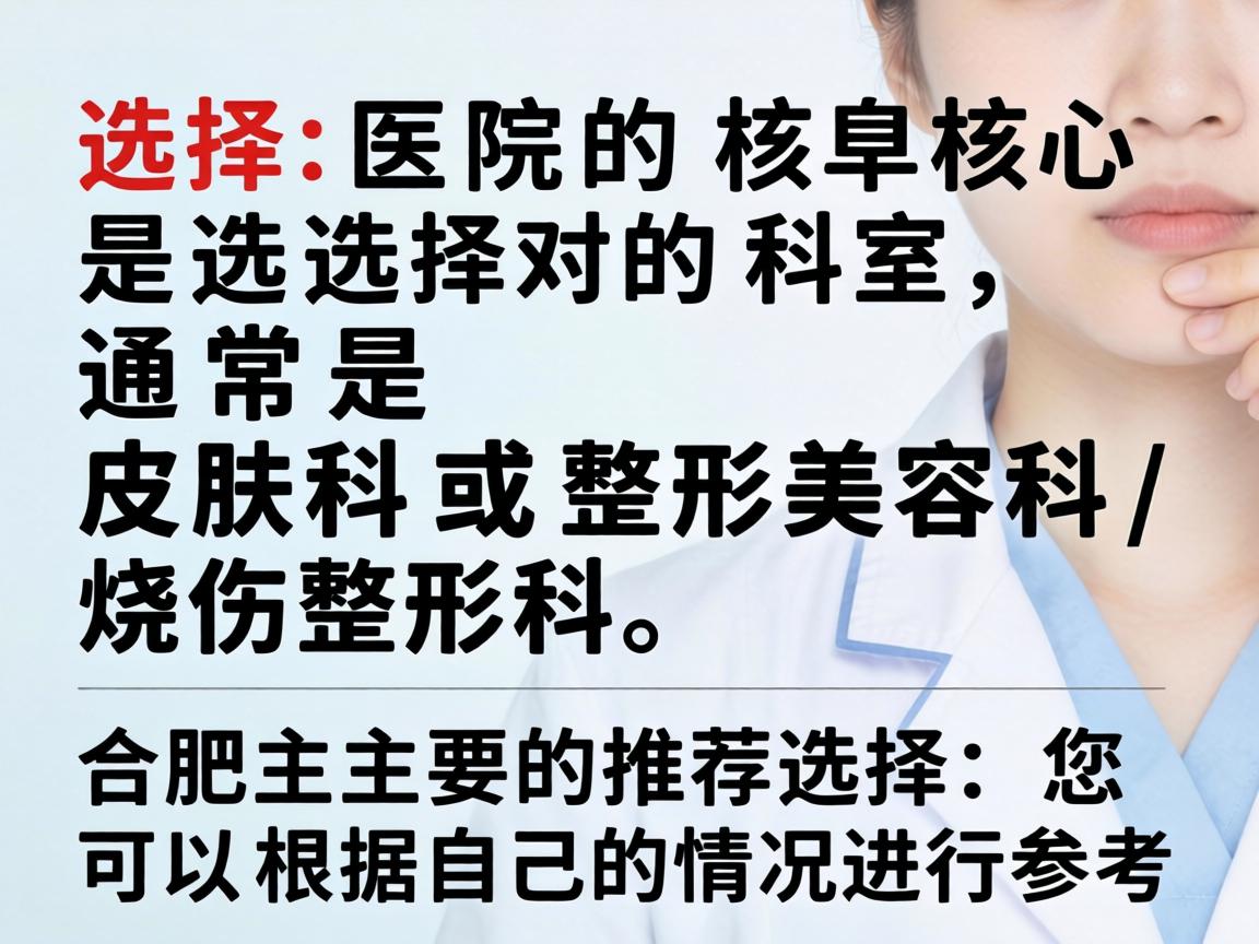 选择医院的核心是选择对的科室，通常是 皮肤科 或 整形美容科/烧伤整形科。以下是合肥主要的推荐选择，您可以根据自己的情况进行参考