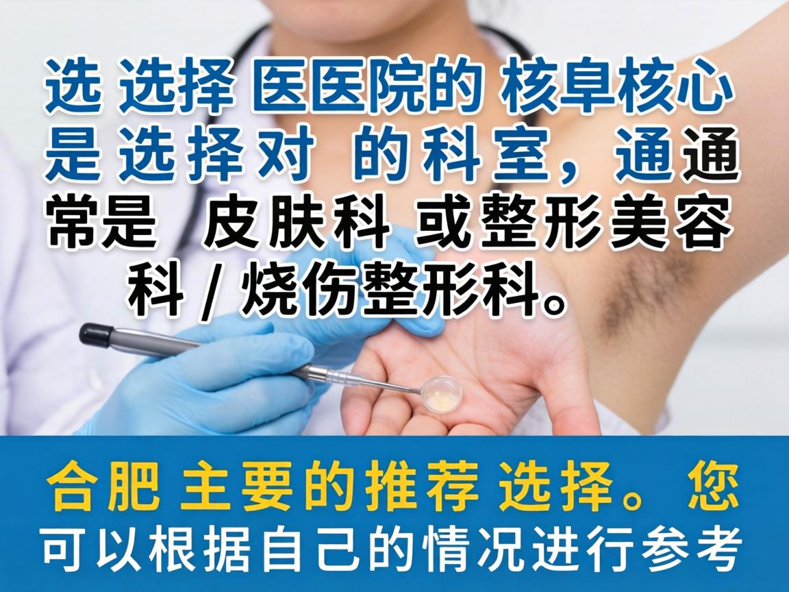 选择医院的核心是选择对的科室，通常是 皮肤科 或 整形美容科/烧伤整形科。以下是合肥主要的推荐选择，您可以根据自己的情况进行参考