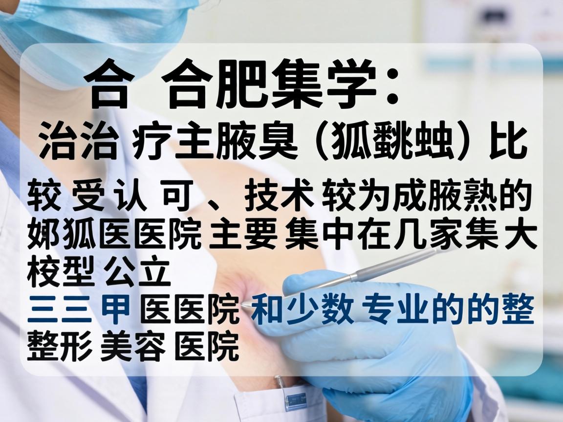 在合肥，治疗腋臭（狐臭）比较受认可、技术较为成熟的医院主要集中在几家大型公立三甲医院和少数专业的整形美容医院