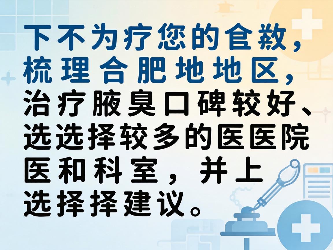 以下为您梳理合肥地区治疗腋臭口碑较好、选择较多的医院和科室，并附上选择建议