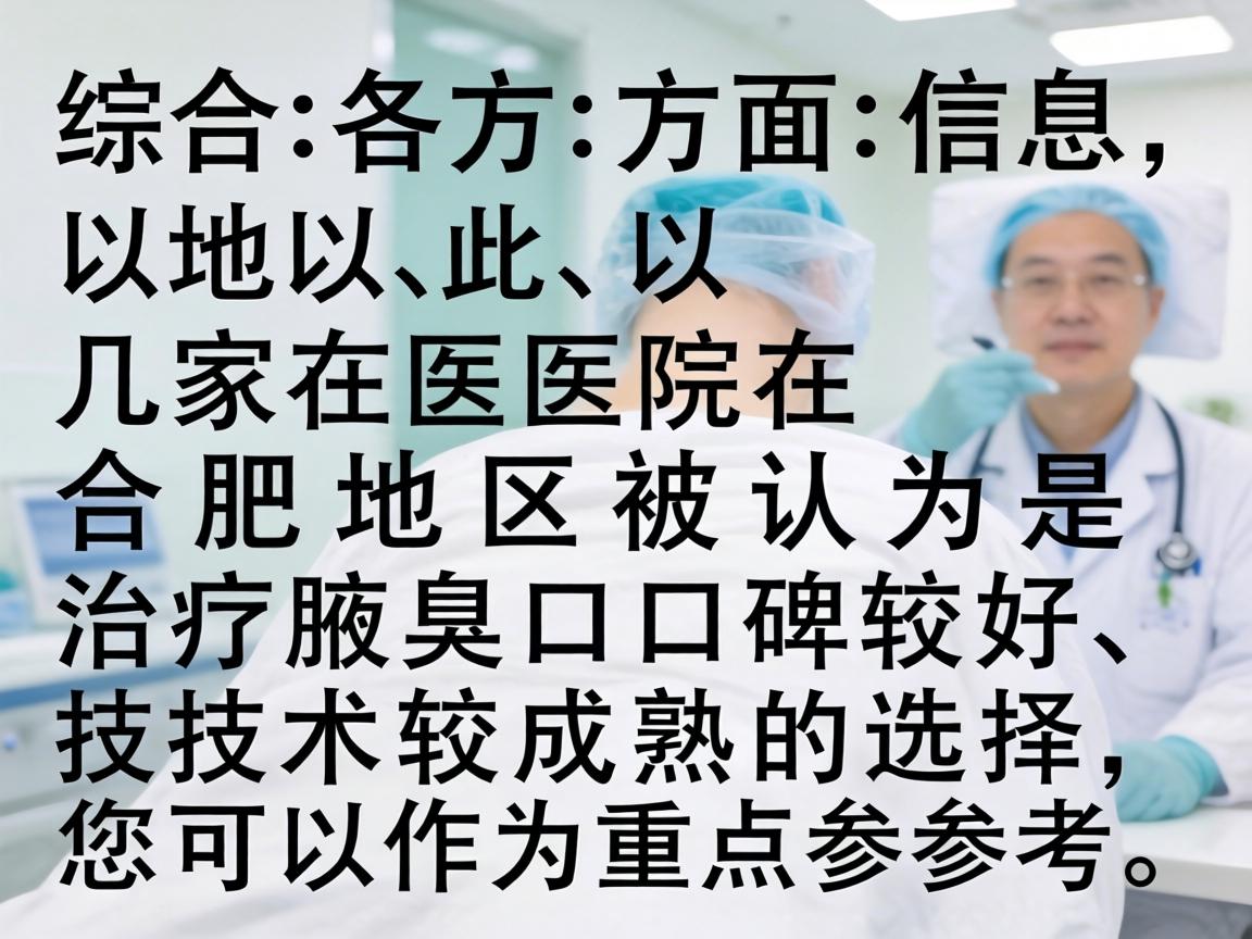 综合各方面信息，以下几家医院在合肥地区被认为是治疗腋臭口碑较好、技术较成熟的选择，您可以作为重点参考