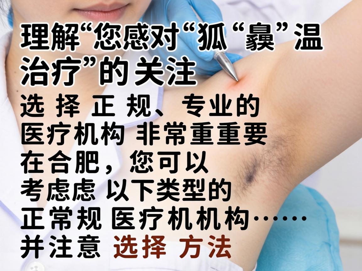 理解您对狐臭治疗的关注,选择正规、专业的医疗机构非常重要。在合肥,您可以考虑以下类型的正规医疗机构,并注意选择方法 理解您对狐臭治疗的关注,选择正规、专业的医疗机构非常重要。在合肥,您可以考虑以下类型的正规医疗机构,并注意选择方法