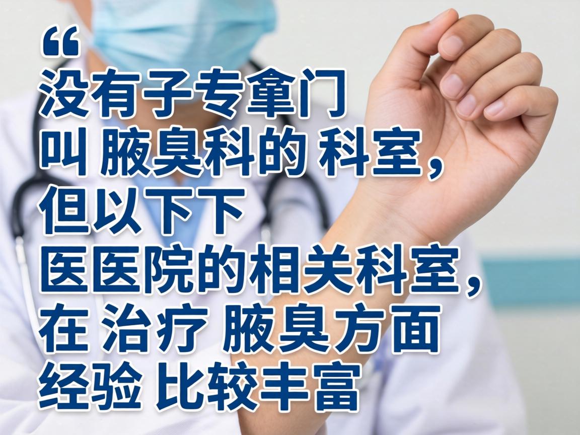 没有专门叫腋臭科的科室,但以下医院的相关科室在治疗腋臭方面经验比较丰富 没有专门叫腋臭科的科室,但以下医院的相关科室在治疗腋臭方面经验比较丰富