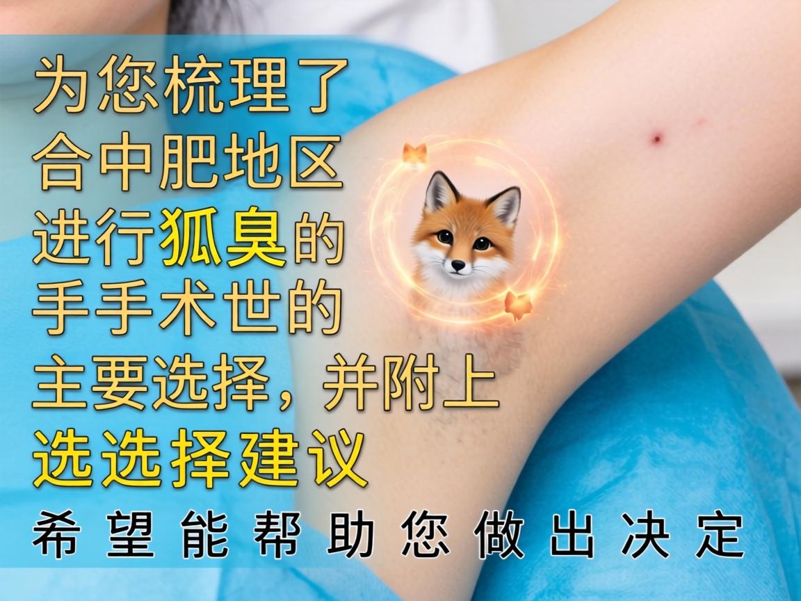 以下为您梳理了合肥地区进行狐臭手术的主要选择,并附上选择建议,希望能帮助您做出决定 以下为您梳理了合肥地区进行狐臭手术的主要选择,并附上选择建议,希望能帮助您做出决定