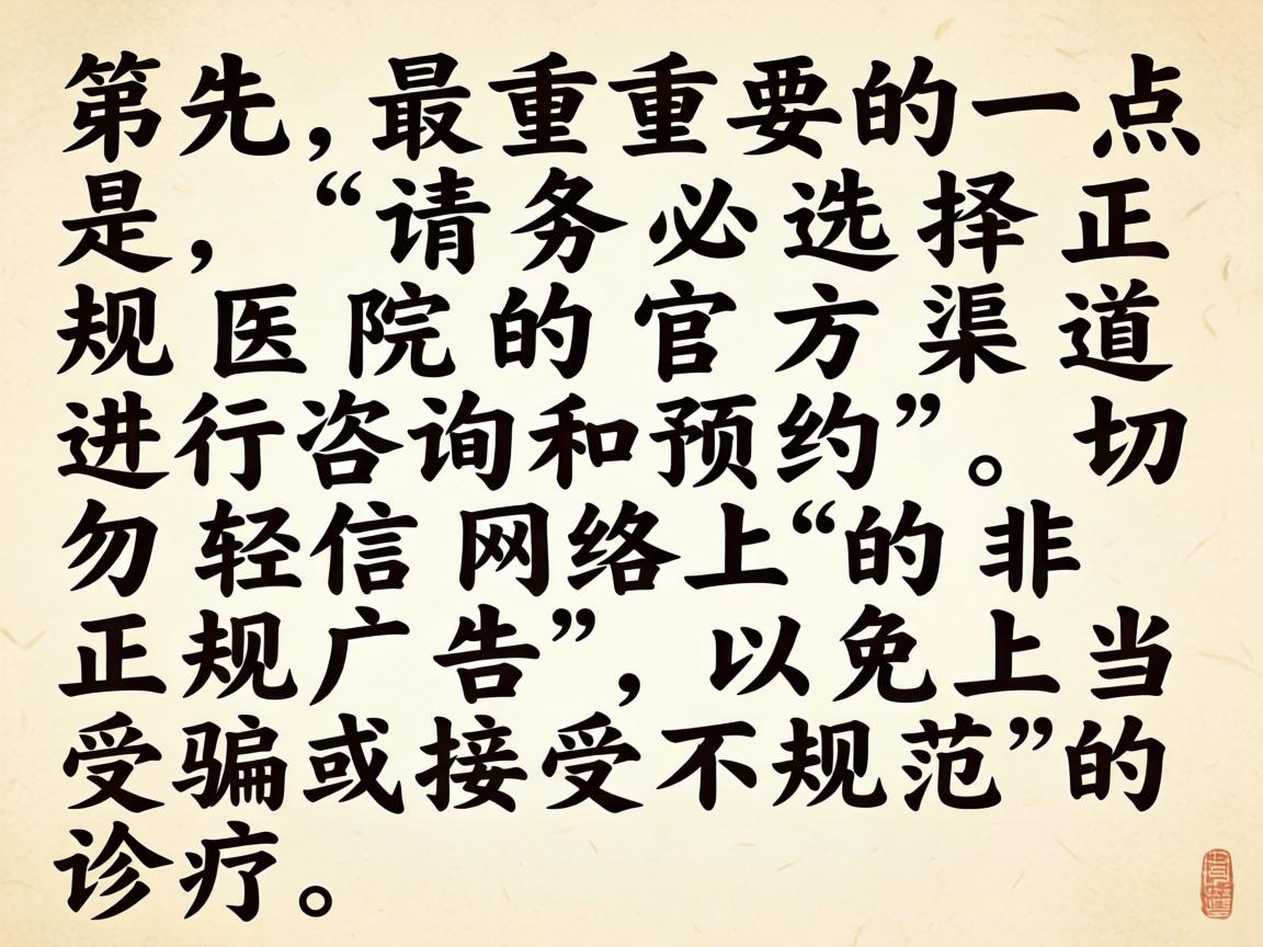 首先，最重要的一点是，请务必选择正规医院的官方渠道进行咨询和预约，切勿轻信网络上的非正规广告，以免上当受骗或接受不规范的诊疗