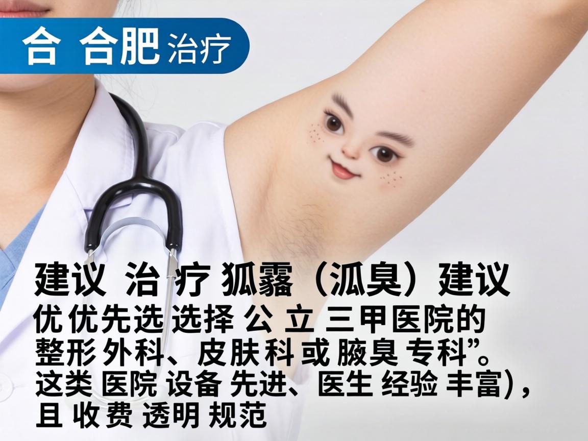 在合肥,治疗狐臭(腋臭)建议优先选择公立三甲医院的整形外科、皮肤科或腋臭专科。这类医院设备先进、医生经验丰富,且收费透明规范 在合肥,治疗狐臭(腋臭)建议优先选择公立三甲医院的整形外科、皮肤科或腋臭专科。这类医院设备先进、医生经验丰富,且收费透明规范