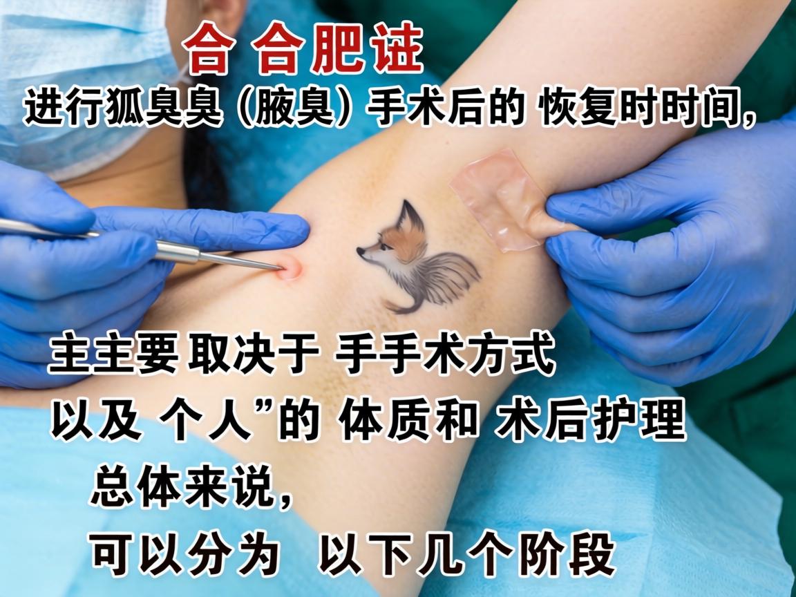 在合肥,进行狐臭(腋臭)手术后的恢复时间,主要取决于手术方式以及个人的体质和术后护理。总体来说,可以分为以下几个阶段 在合肥,进行狐臭(腋臭)手术后的恢复时间,主要取决于手术方式以及个人的体质和术后护理。总体来说,可以分为以下几个阶段