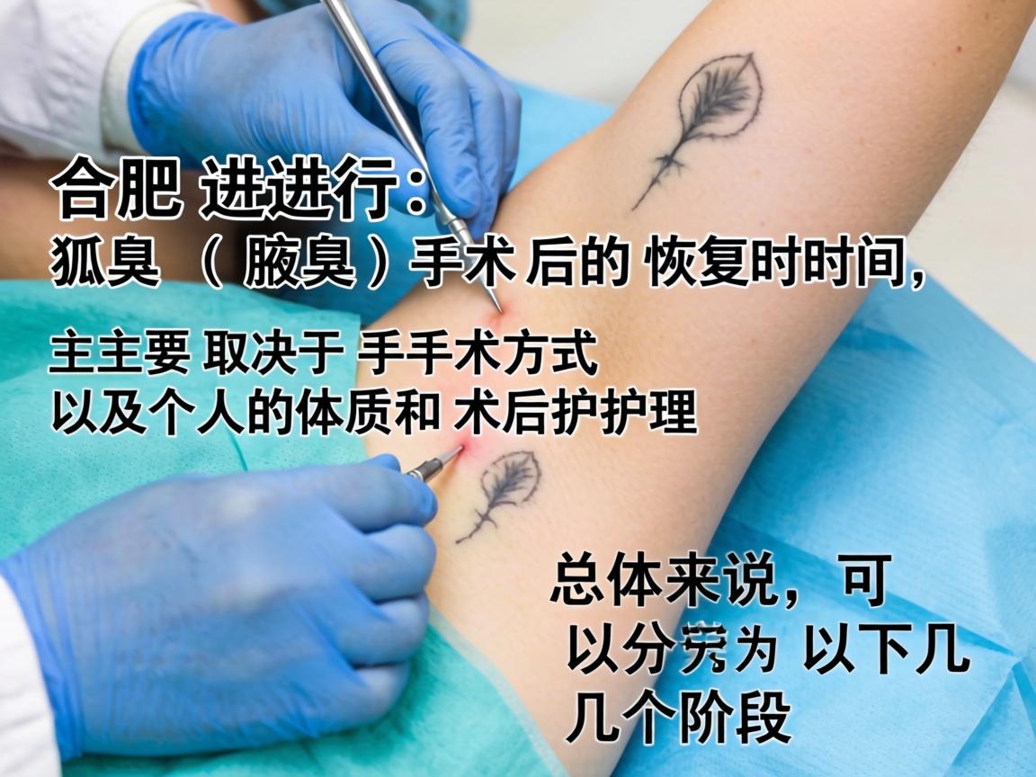在合肥,进行狐臭(腋臭)手术后的恢复时间,主要取决于手术方式以及个人的体质和术后护理。总体来说,可以分为以下几个阶段 在合肥,进行狐臭(腋臭)手术后的恢复时间,主要取决于手术方式以及个人的体质和术后护理。总体来说,可以分为以下几个阶段