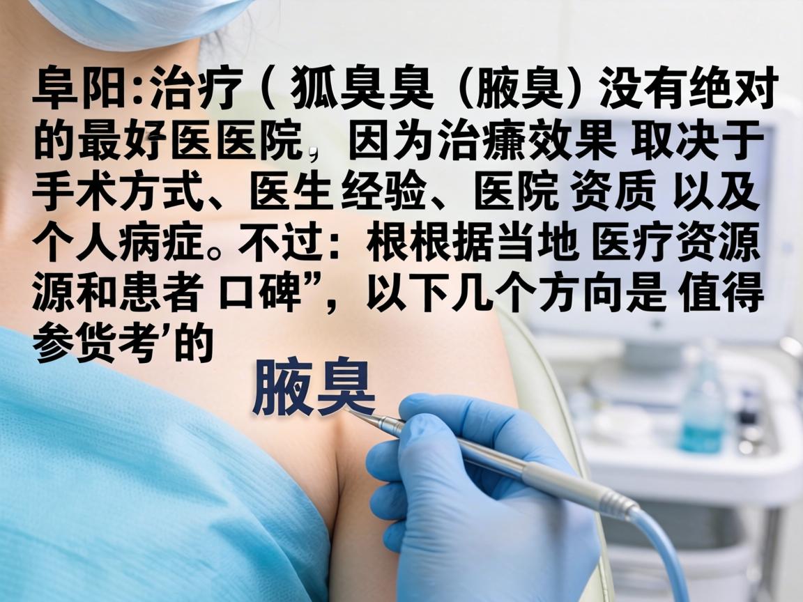 在阜阳治疗狐臭(腋臭)没有绝对的最好医院,因为治疗效果取决于手术方式、医生经验、医院资质以及个人病情。不过,根据当地医疗资源和患者口碑,以下几个方向是值得参考的 在阜阳治疗狐臭(腋臭)没有绝对的最好医院,因为治疗效果取决于手术方式、医生经验、医院资质以及个人病情。不过,根据当地医疗资源和患者口碑,以下几个方向是值得参考的