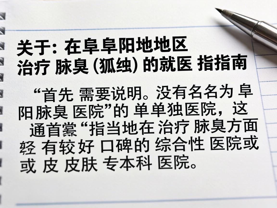 这是一份关于在阜阳地区治疗腋臭（狐臭）的就医指南。首先需要说明，没有名为阜阳腋臭医院的单独医院，这通常是指当地在治疗腋臭方面有较好口碑的综合性医院或皮肤专科医院