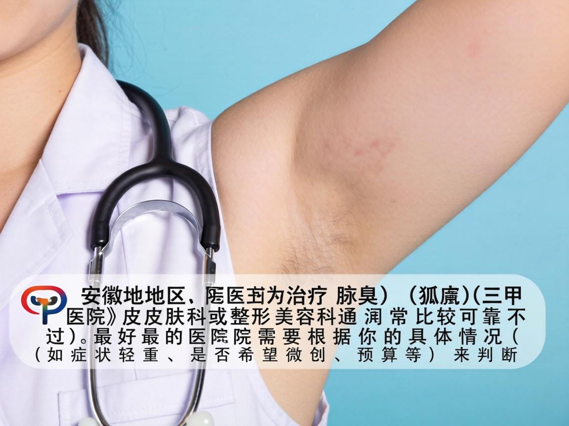 在安徽地区，治疗腋臭（狐臭）三甲医院的皮肤科或整形美容科通常比较可靠。不过，最好的医院需要根据你的具体情况（如症状轻重、是否希望微创、预算等）来判断