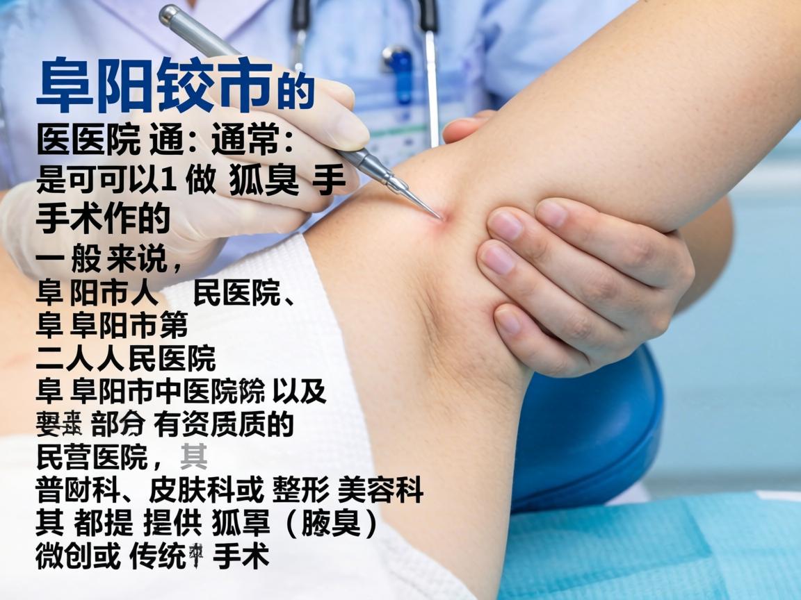 阜阳市的医院通常是可以做狐臭手术的。一般来说，阜阳市人民医院、阜阳市第二人民医院、阜阳市中医院以及部分有资质的民营医院，其普外科、皮肤科或整形美容科都提供狐臭（腋臭）微创或传统手术