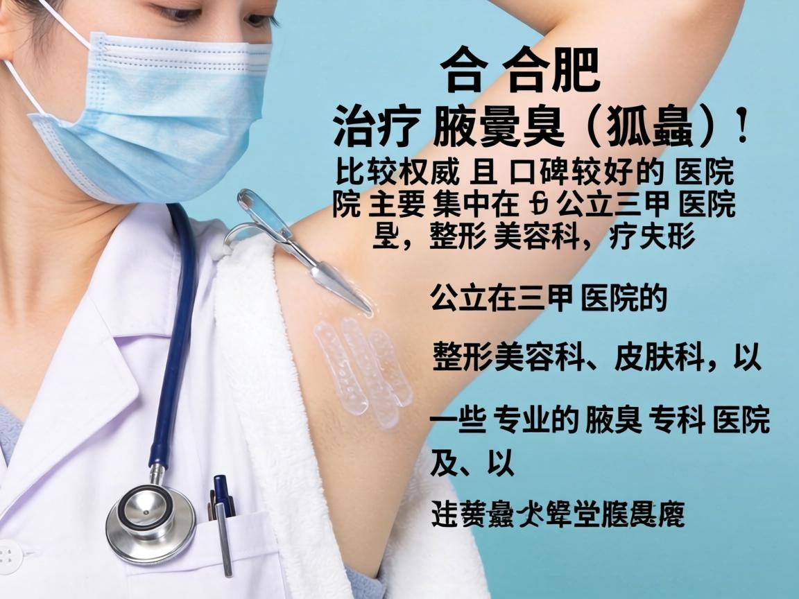 在合肥，治疗腋臭（狐臭）比较权威且口碑较好的医院主要集中在公立三甲医院的整形美容科、皮肤科，以及一些专业的腋臭专科医院