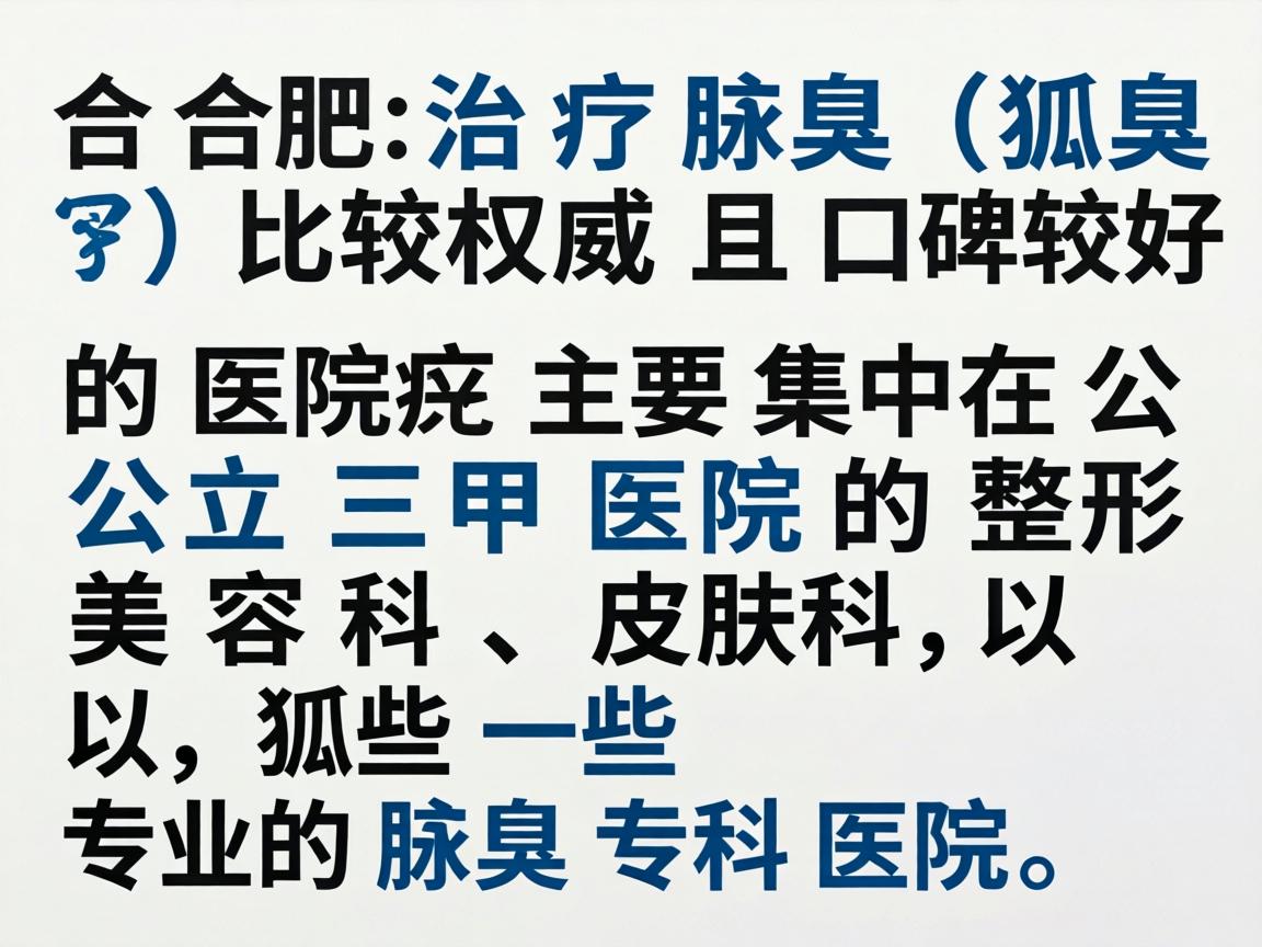 在合肥，治疗腋臭（狐臭）比较权威且口碑较好的医院主要集中在公立三甲医院的整形美容科、皮肤科，以及一些专业的腋臭专科医院